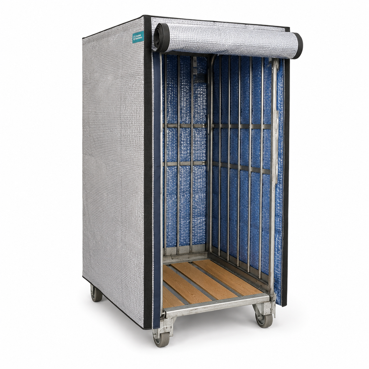 Housse isotherme réutilisable pour roll-conteneur 85 x 70 x 155 cm avec porte rabattable